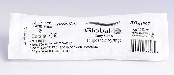 60CC Syringe Only with Luer Lock Tip - 25 Syringes Without a Needle by Easy Glide - Great for Medicine, Feeding Tubes, and Home Care