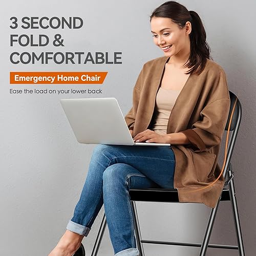 Miniatura 5 de Sillas plegables con cojín, 1 unidad, asiento acolchado negro, marco de metal con respaldo, silla plegable portátil, silla plegable ligera para el