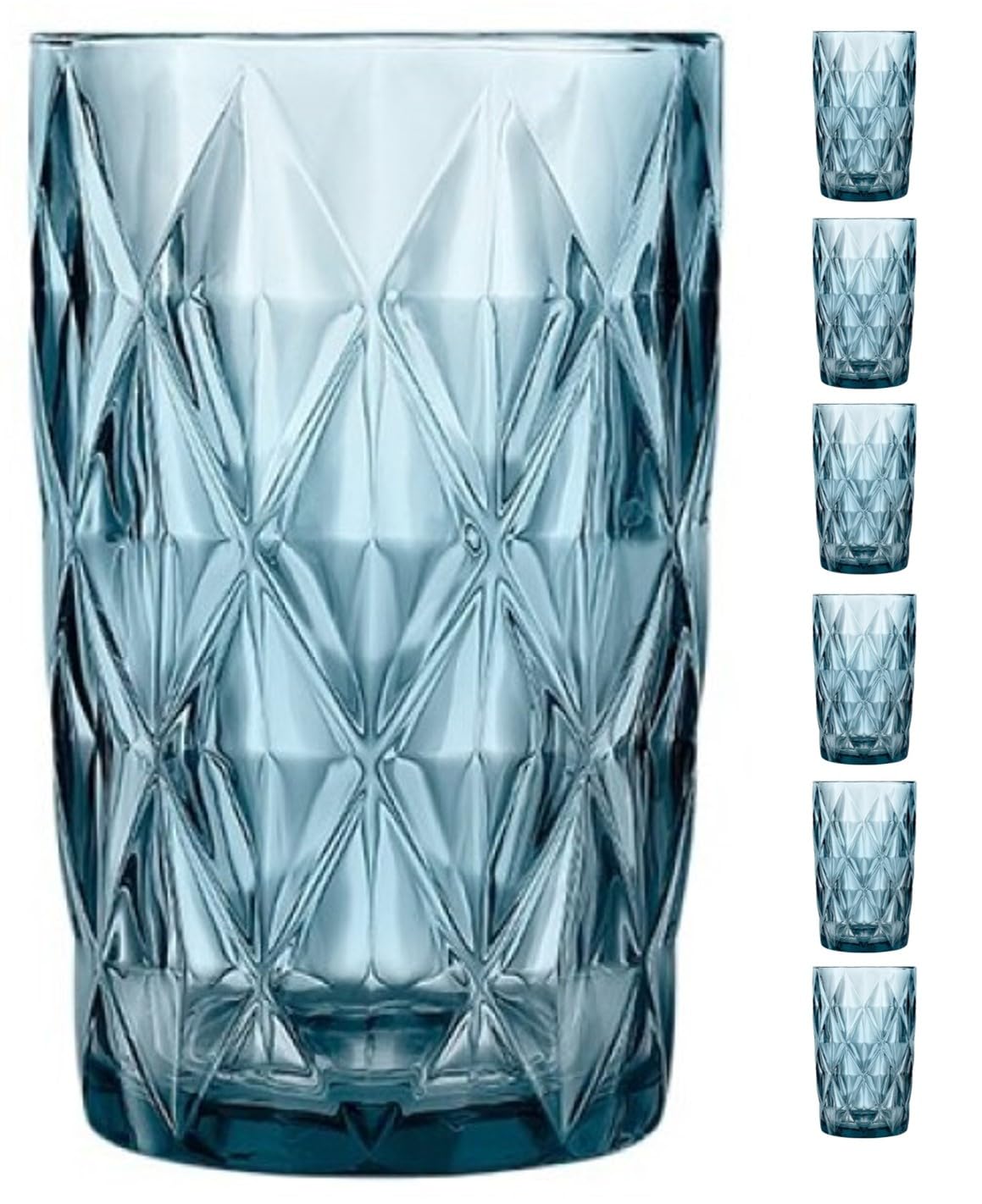 6 Vasos Elegance 40 cl Azul Marino Cok - Envio 24h - Vasos de Cristal para Casa, Restaurante, Hoteles - Ligeros y Resistentes con acabado de diamantes (Azul Marino, 40 cl)