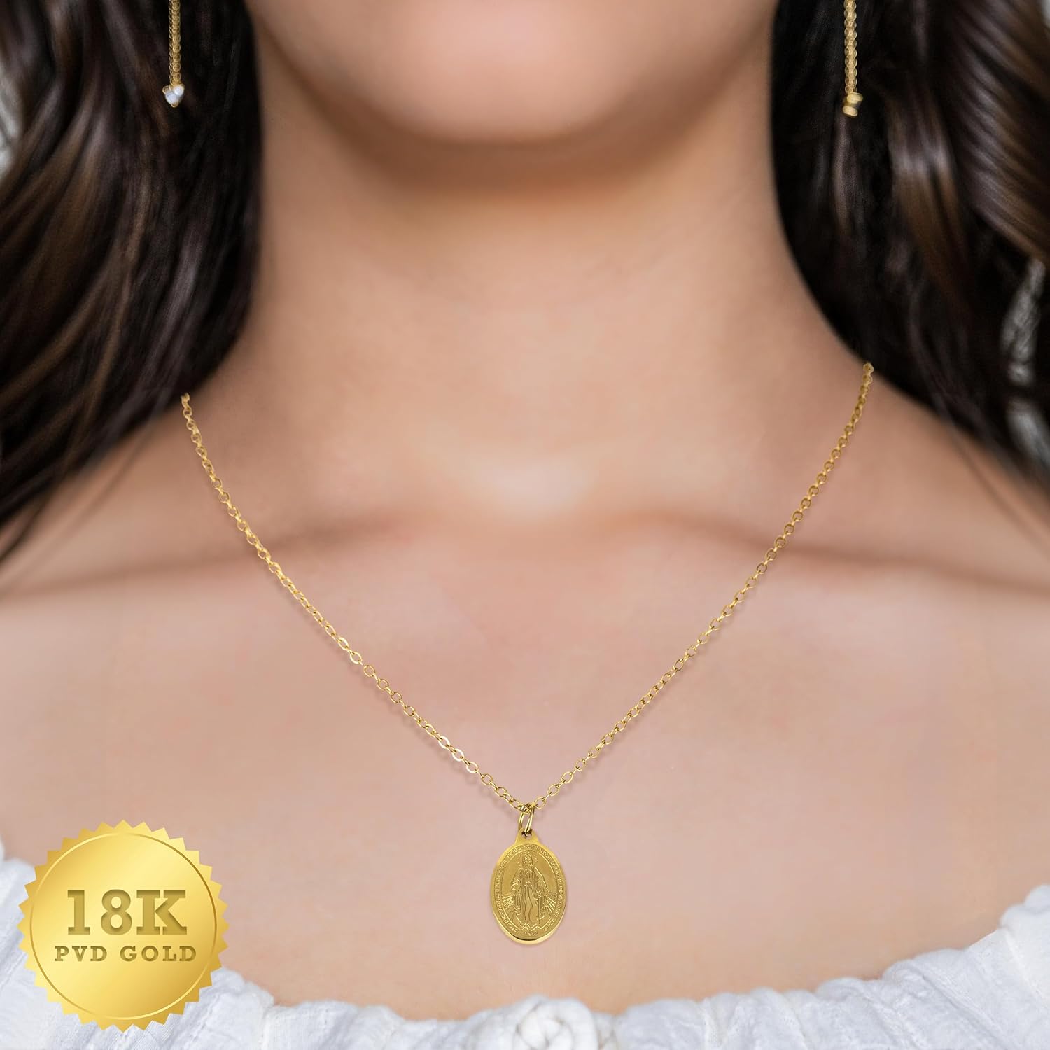 Miraculous Medal - Virgin Mary Necklace - Catholic Family Owned Brand - Made in USA - 16 Inch Stainless Steel Chain - Tarnish Free Gold Jewelry - Necklaces for Women - Image 9