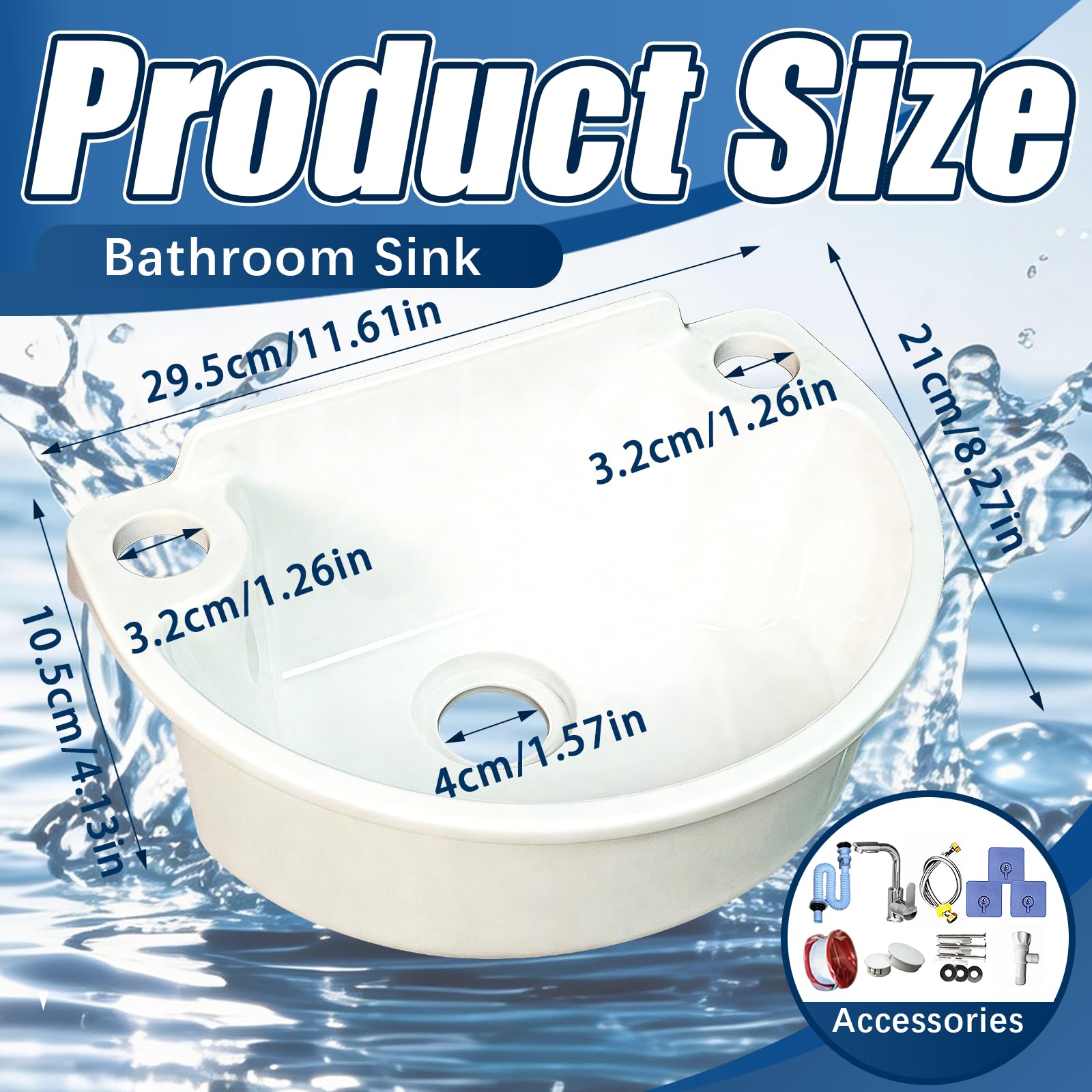 Lavabo de Pared Plástico con Grifo Mezclador, Kit Completo para Baño Jardín Camping Blanco