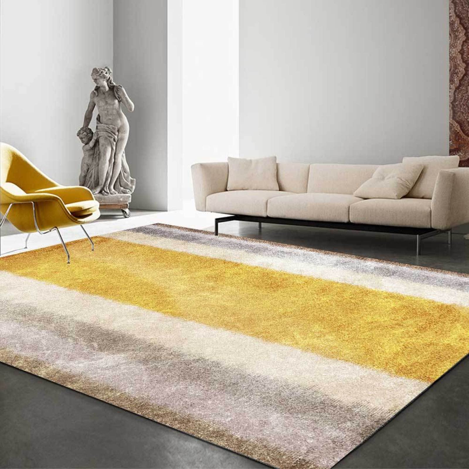ESOUY Dywaniki domowe dywanik miękki dywan modny gradient złote grube paski salon sypialnia dywaniki przy łóżku 180 x 250 cm