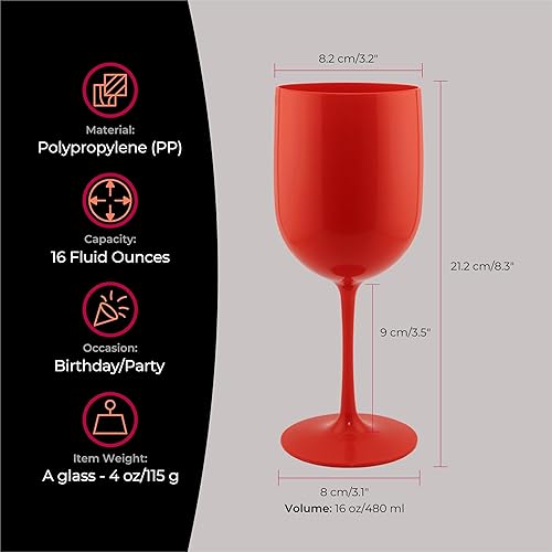 Miniatura 6 de FOX & GRAPES Copas de vino de plástico con tallo  irrompiblesinastillables, reutilizables, aptas para alimentos, aptas para lavavajillas, para