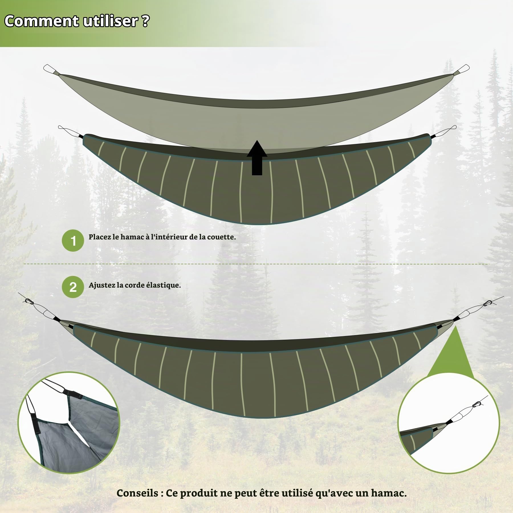 REDCAMP Hamac Underquilt, couverture chaude pour l'hiver - En coton ultra léger - Pour hamac, extérieur, randonnée, camping, voyage, sac à dos - Vert