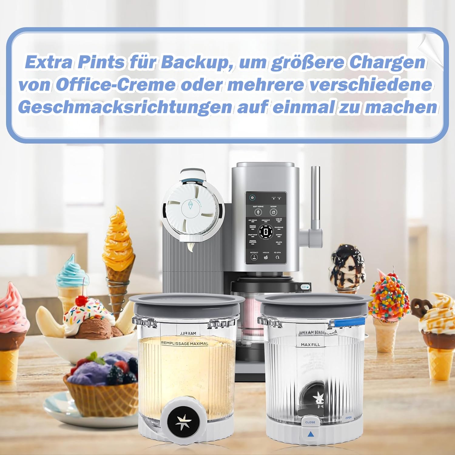 Zweierset Becher im Pint-Format als Ersatz für Ninja Swirl Eismaschinen & Soft-Serve-Maschinen, 473 ml Creami Swirl Becher mit Deckeln, kompatibel mit NC700, NC701 Serie (2 Stück, Grau, N7)