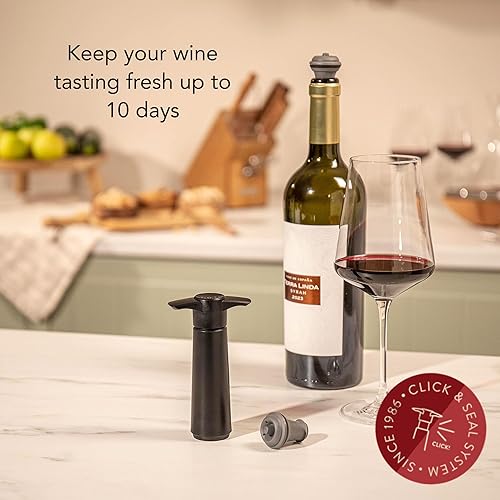 Vista 34 de Vacu Vin Bomba de vino azul con tapón de vino al vacío – Mantén tu vino fresco hasta 10 días – 1 bomba 6 tapones – Reutilizable – Fabricado