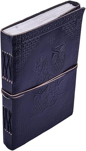 Miniatura 4 de Diario de búho de cuero en relieve, planificador de diario encuadernado con páginas sin forro, el mejor regalo para él y ella (negro, 107 pulgadas)