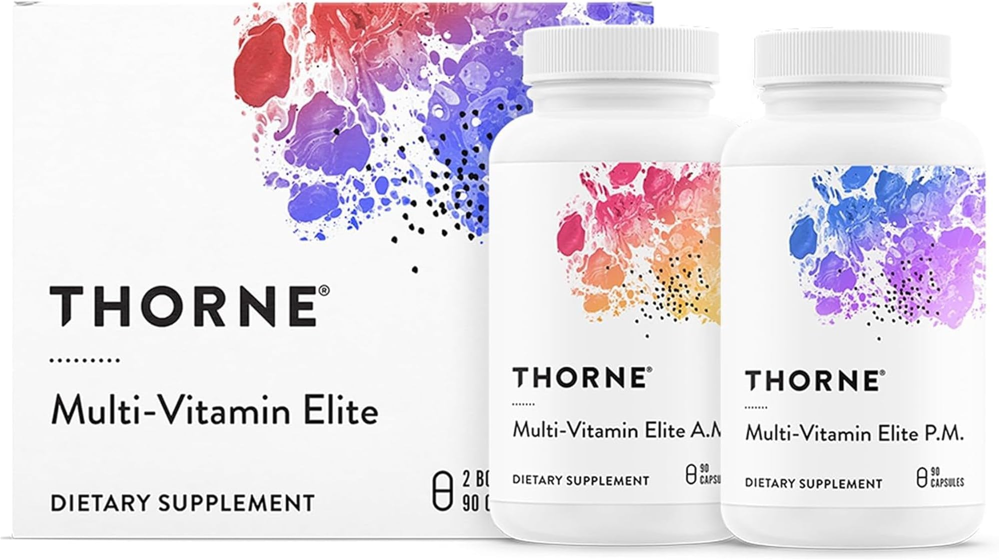 THORNE Multi-Vitamin Elite - Daily Nutritional Supplement - Two Formulas Support Cellular Energy Production, Restful Sleep & More* - Third-Party Certified - Gluten, Dairy & Soy-Free - 180 Capsules