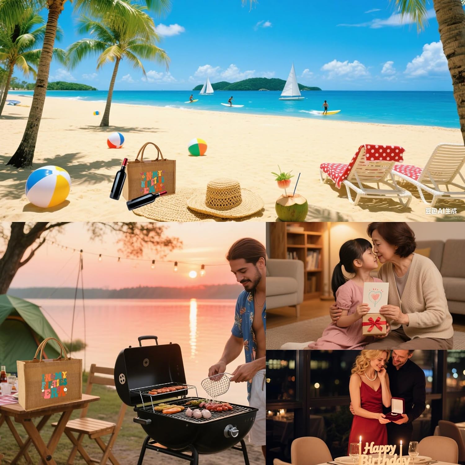 30 40 50 60 70 80 90 Jute Burlap Tote Bags Birthday Gifts for Women, 17" x 6.8" x 11.8" - Image 6