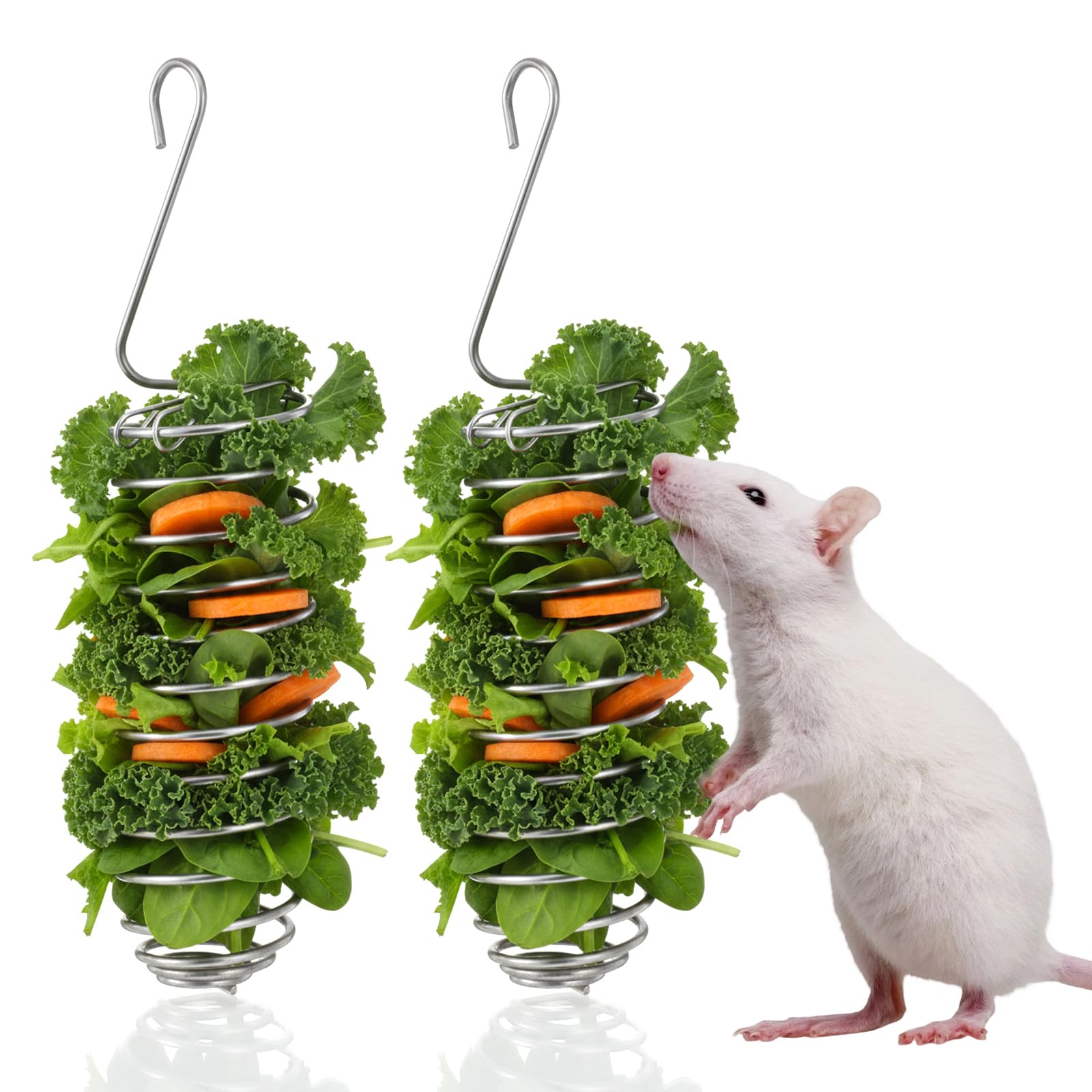 2 PCS Rat Enrichment Toys, Bird Cage Food Holder, 304 Stainless Steel Rat Foraging Toy for Fruit Vegetable Holder, Bird Cage Feeder Foraging Toy for Parakeet, Hanging Rodent Toys Slow Feeder