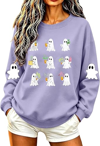 Halloween Crewneck Sweatshirt Ghost Fall Long Sleeve Pullover Sweatshirts