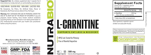 Miniatura 3 de NutraBio Cápsulas de L-carnitina  Quemador de grasa para energía, resistencia y recuperación  Aumenta el metabolismo de la grasa, apoya la pérdida