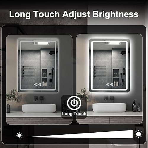 Miniatura 6 de Espejo de baño LED, 19 x 27 pulgadas, espejos de tocador con luces retroiluminadas para afeitarse, espejo de maquillaje sin niebla montado en la