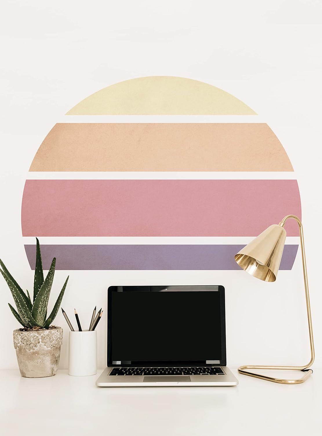 Retro Rising Sun Vinyl Peel and Stick Wall Sticker (Small, Desert Sand)