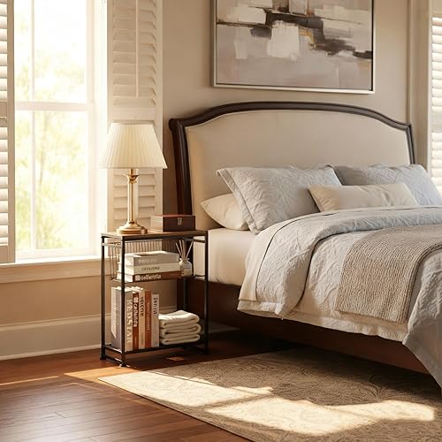 Miniatura 14 de Dulcii Mesa auxiliar pequeña para espacios pequeños - Mesa auxiliar delgada con revistero, mesa auxiliar estrecha para sala de estar, mesita de