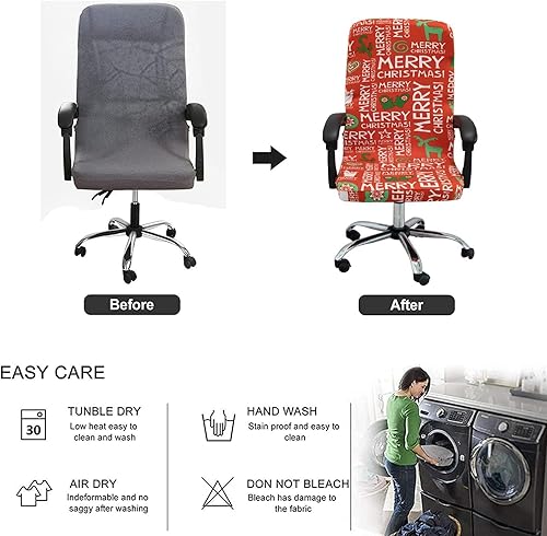 Miniatura 2 de Fundas para silla de oficina de Navidad, funda protectora universal elástica para silla de jefe de respaldo alto moderno y sencillo (XMAS05, M)