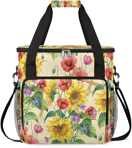 Cafetera de hojas de amapola y girasol, bolsa de transporte de viaje, compatible con Keurig K-Mini o K-Mini Plus, portátil, de una sola porción, con