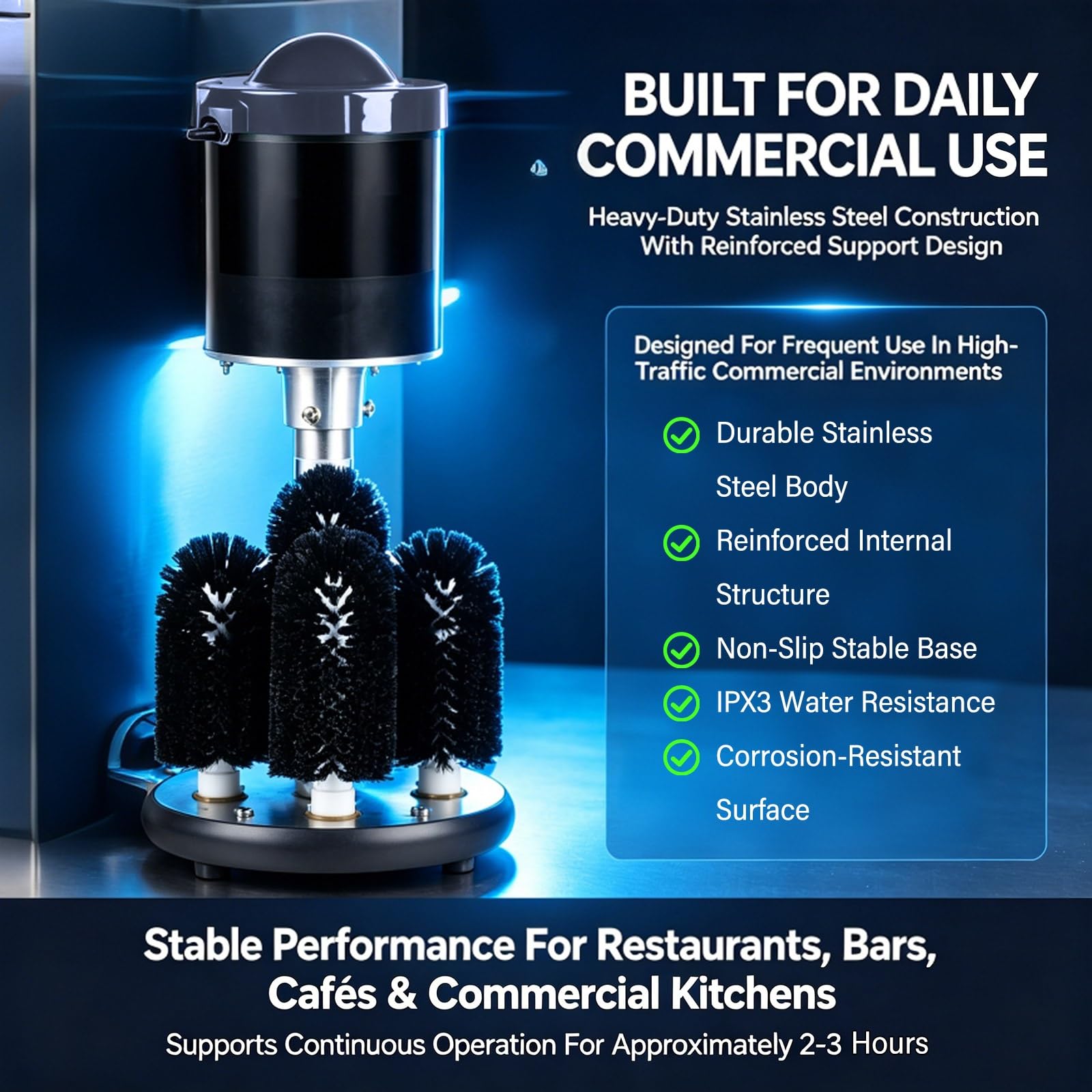 Limpiador De Vasos Profesional De Acero Inoxidable, Máquina Lavavasos Eléctrica Con 5 Cepillos Rotativos Para Bar, Cafetería, Hotel Y Cocina Comercial