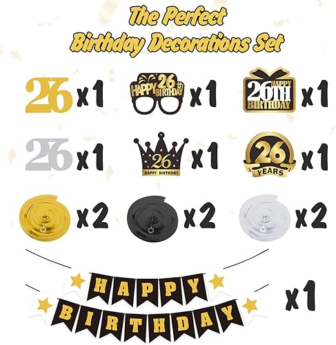 Miniatura 487 de LINGTEER Happy 65th Birthday Decorations Set - 12Pcs Black & Gold Swirls Streamer,Happy Birthday Bunting Banner,Cheers to 65 Years Old Bday Party