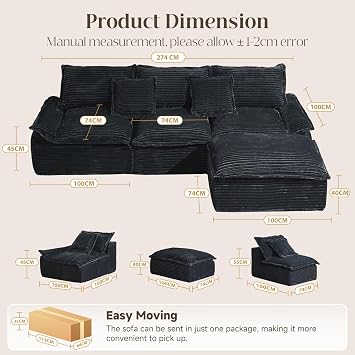 IKALIFE Boneless Modular Sectional Sofa, L-Shaped Cloud Couch With Ottoman