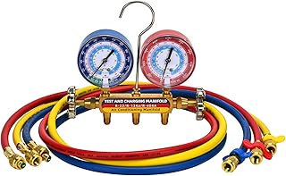 Upgrade 42006 Test and Charge Manifold with 3-1/8" (80 mm) Gauge, 1/4" to 1/4" Standard Flare Fittings with 72"(6Ft) HVAC ...