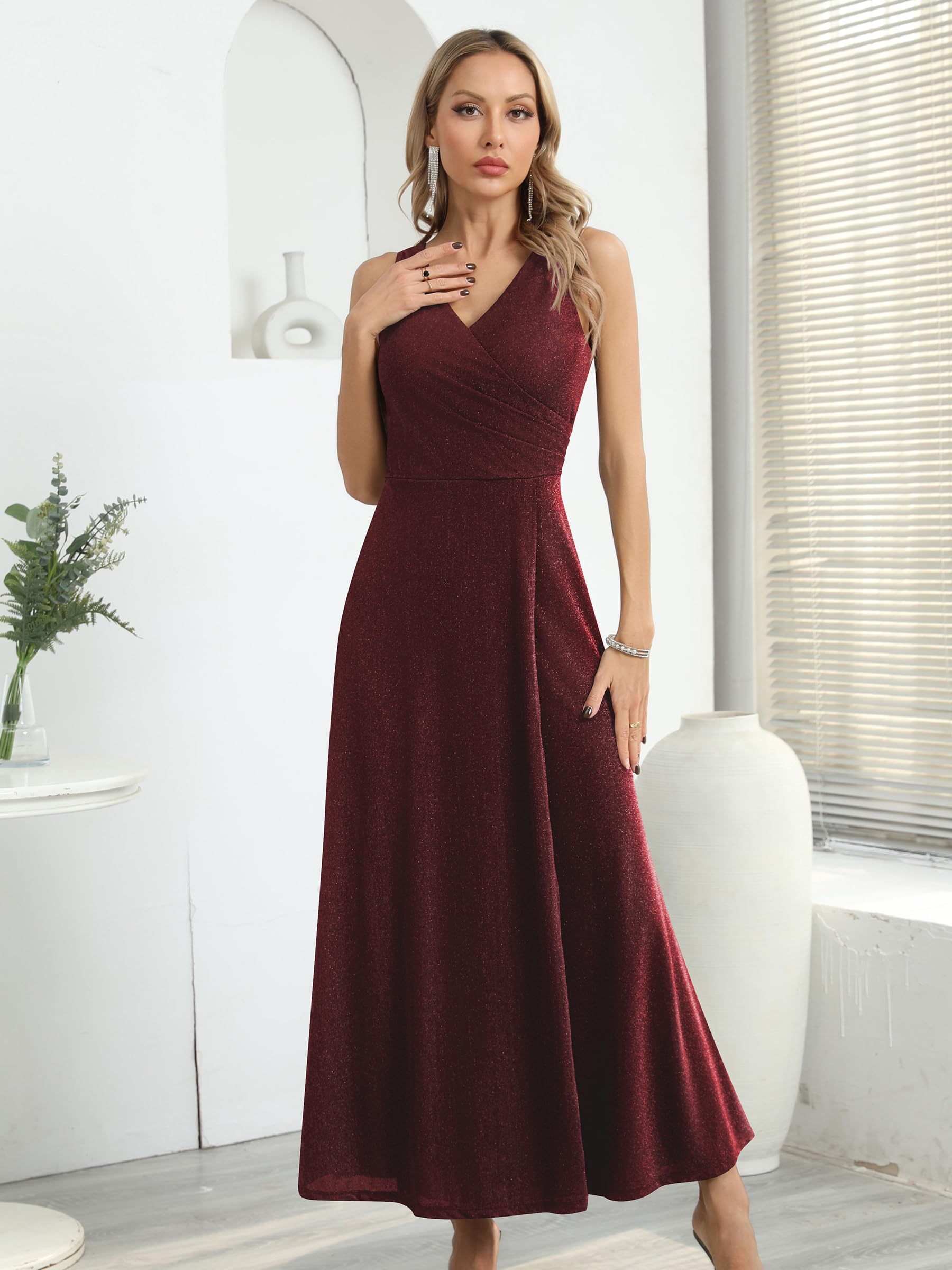Missufe Elegante vestido cruzado para mujer, vestido de noche, vestido de cóctel, vestido de baile, vestido largo de boda, festivo, cuello en V, con abertura
