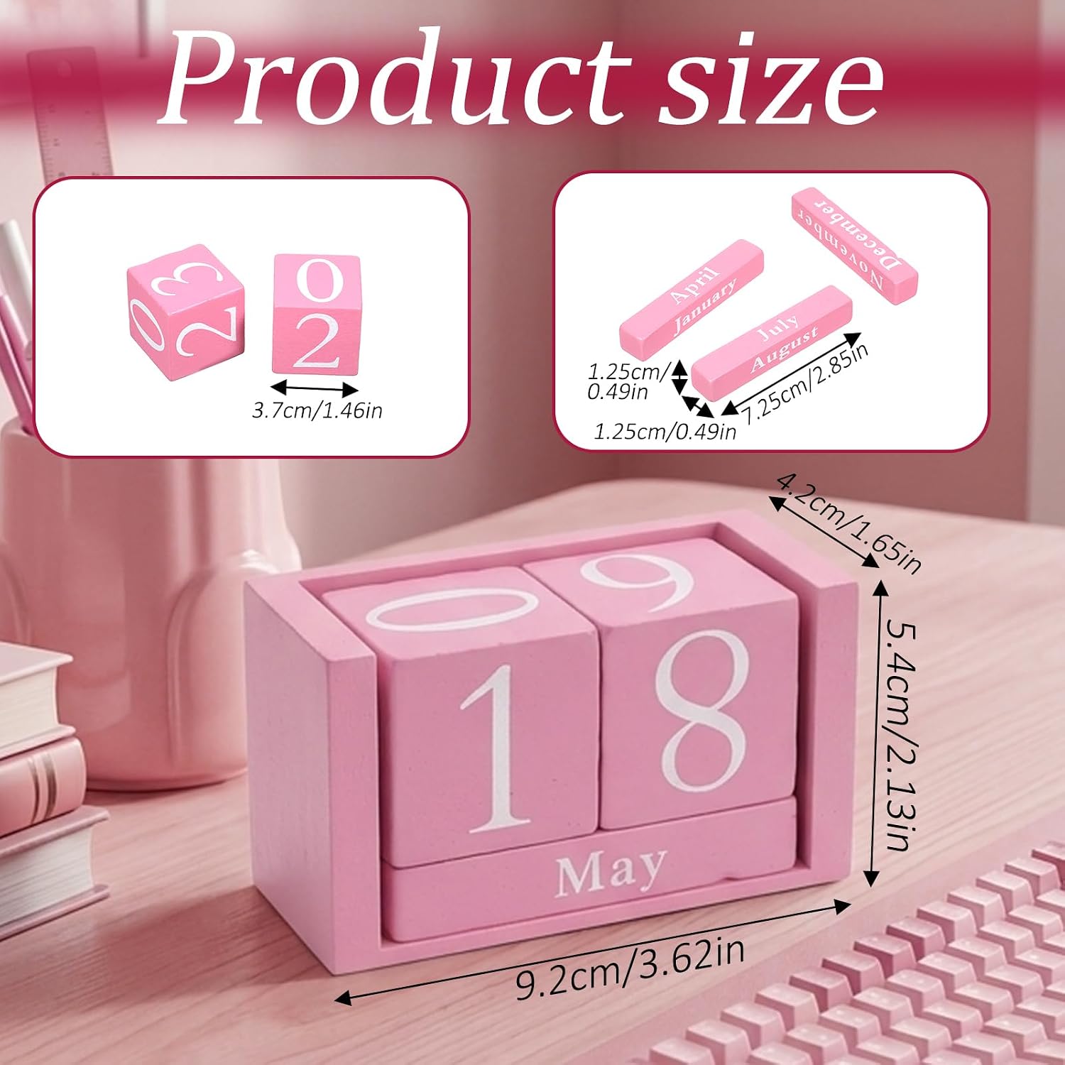 Pink Wooden Desk Blocks Calendar, Block Calendar for Desk image 2