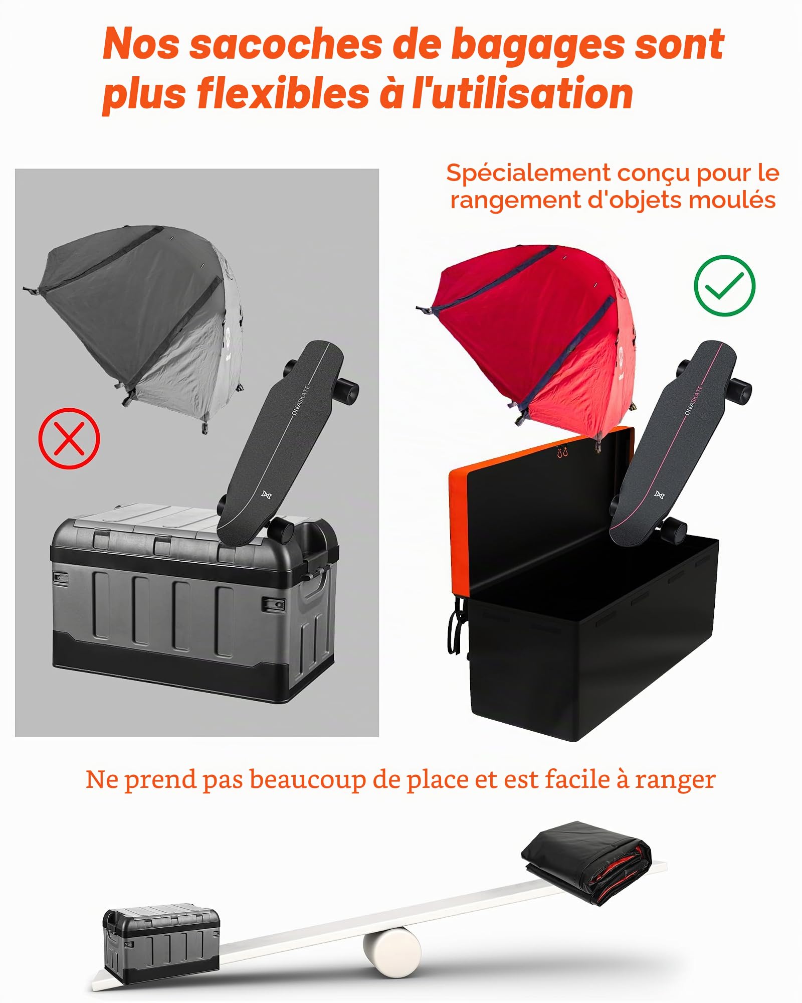 Porte-bagages en softshell pour attelage de remorque, Noir et orange., 21 Kubikfuß