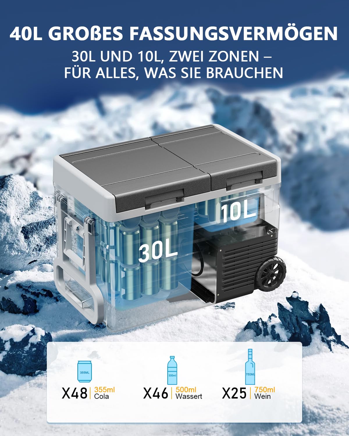 ELECAENTA Kompressor Kühlbox 40L, Tragbar Auto Kühlschrank Elektrisch -20°C bis 20°C, Dual Zone Unabhängige Kontrolle Gefrierfach APP-Steuerung für Lastwagen, Boot, Wohnmobile und Angeln