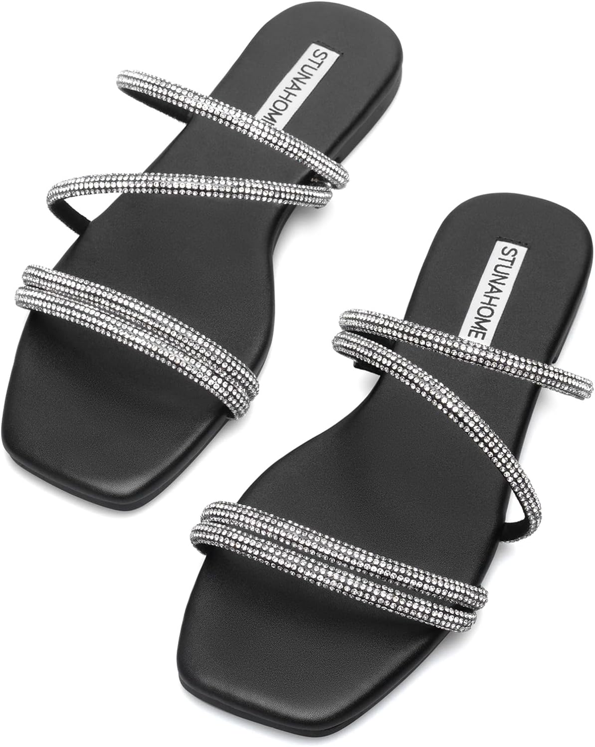 STUNAHOME Women's Flat Sandals - Rhinestone Bling Strap
