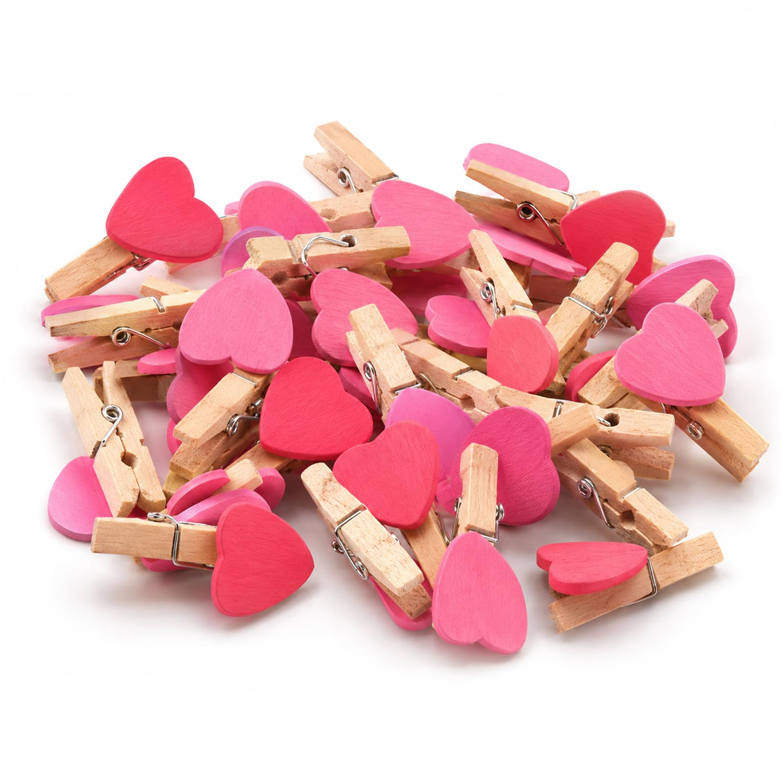 50pcs Pink Mini Heart Wooden Clips, Multicolor Craft Clips, Multicolor Small Clothespins with Heart, Craft Clothespins for Photos, Paper, Pegs, Clothes, Laundry, Home Organization & Decoration
