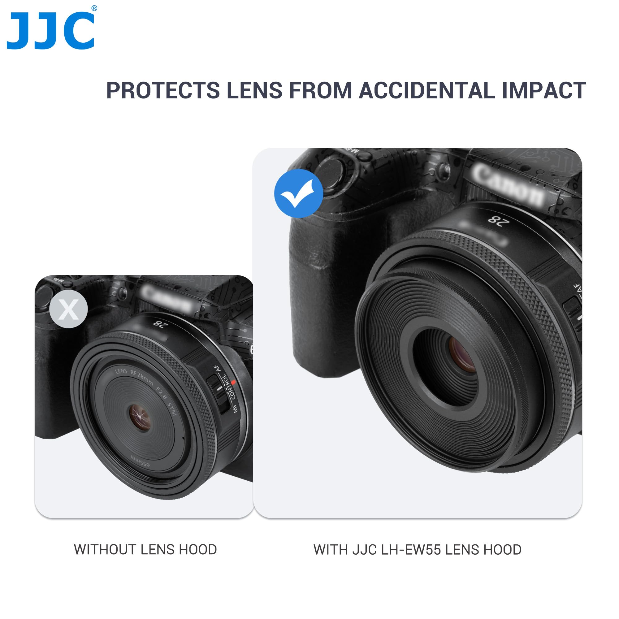 JJC Paraluce rotondo in metallo per obiettivo Canon RF 28 mm f/2.8 STM con cappuccio filettato – sostituisce Canon EW-55 (55 mm)
