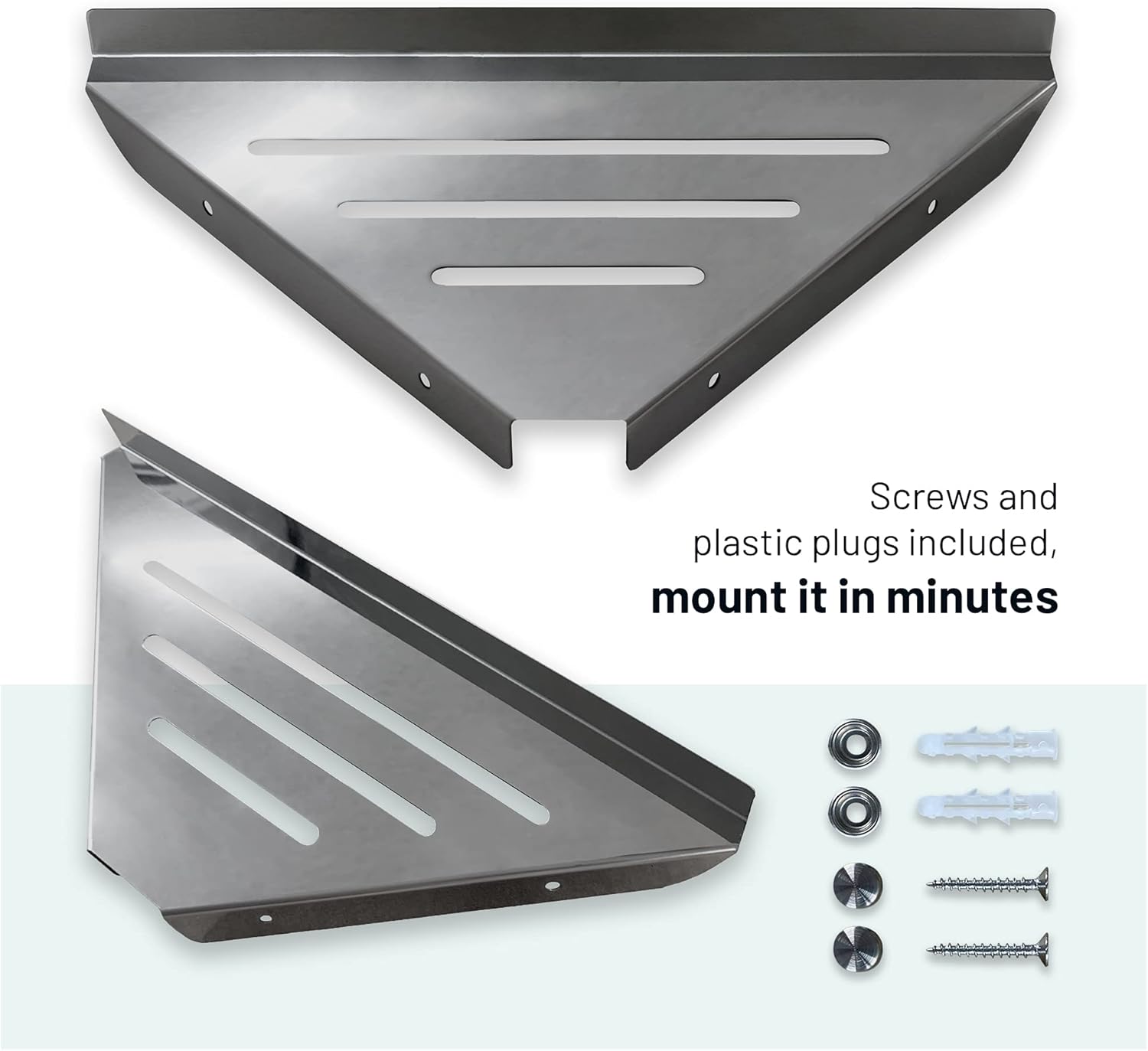 Corner Shower Caddy Organizer for Bathroom - 2 Pack Stainless Steel Modern High End Corner Design - Wall Mountable Shower Organizer and Easy to Install - Holder Rack Shelf with no Pole (Light Polish)