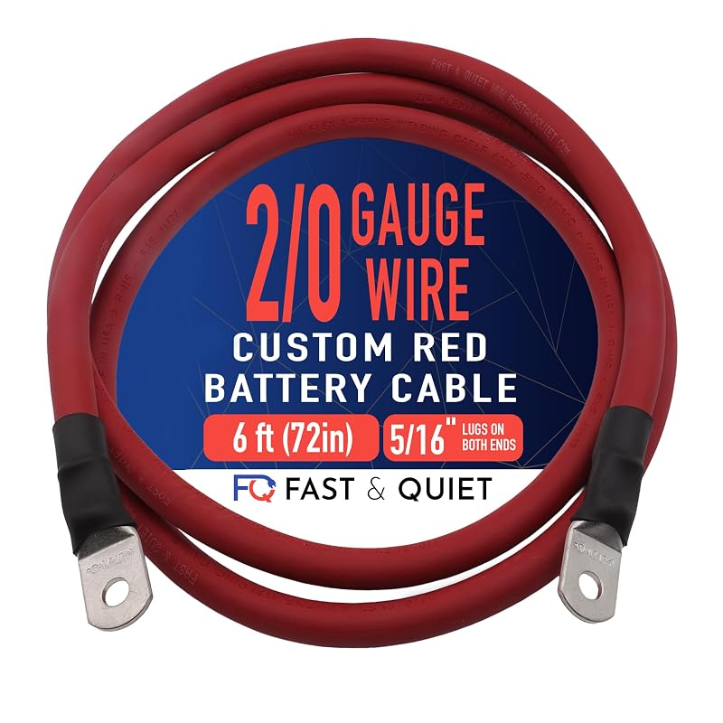 Cabo de bateria 2/0 AWG Fast & Quiet com terminais de cobre estanhado, fio vermelho, 1,83 m – 1 unidade