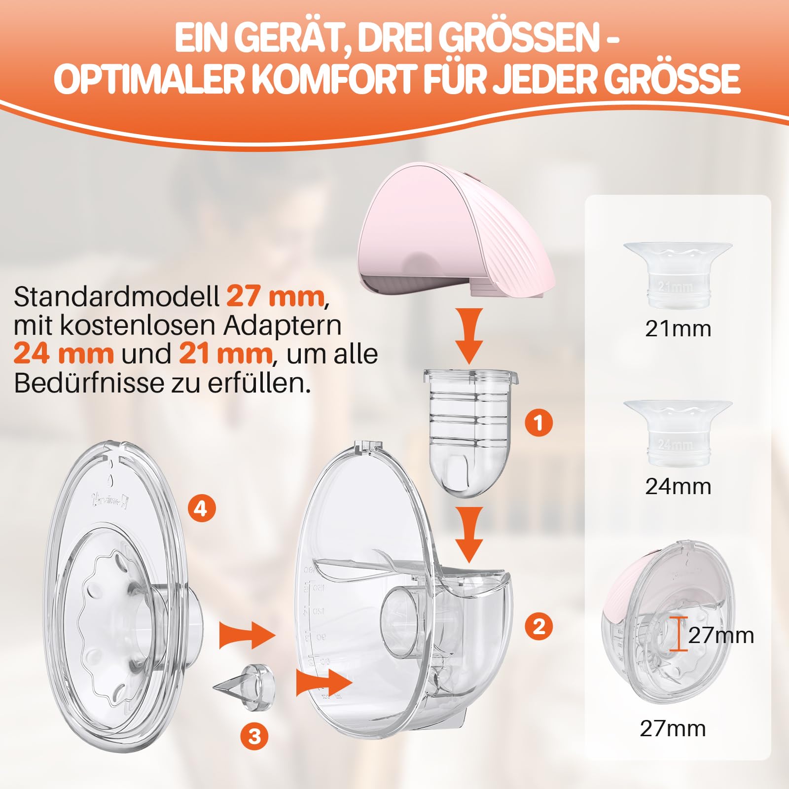 FUNYKICH Milchpumpe Elektrisch freihändig tragbar Leiser BPA-frei (2PCS) | 4 Modi, 12 Stufen mit 21/24/27mm Flanschen, Auslaufsicheres Design, 217g leicht, LED, 1000mAh Akku, Memory-Funktion
