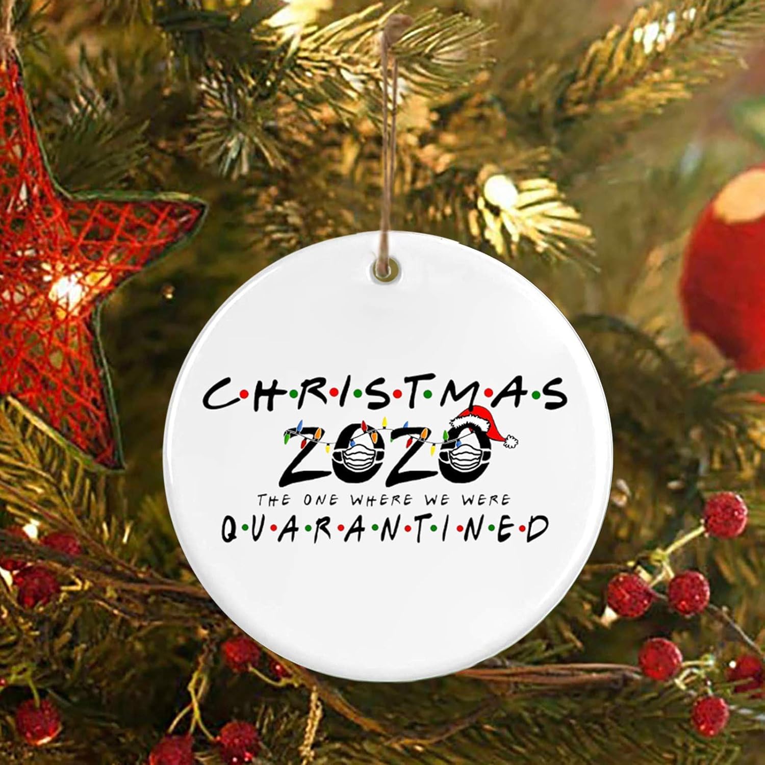 Sujing Christmas Ornament 2020/XMAS Decorations,Peace & Happiness Decorations ,More Choices (2020 Blue Mask): Kitchen & Dining