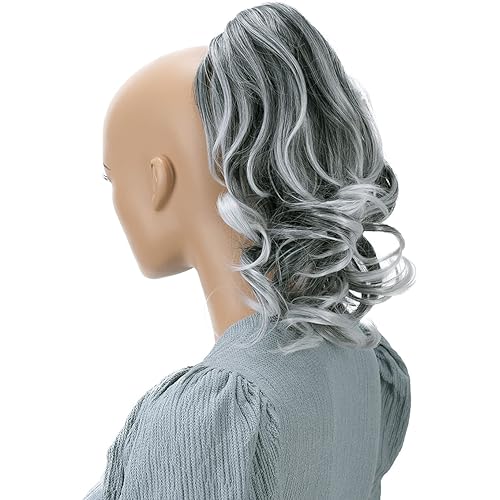 PRETTYSHOP 14" Hair Piece Pony Tail Clip On Extension Voluminous Wavy Heat-Resisting Gray mix # 1Tray H126