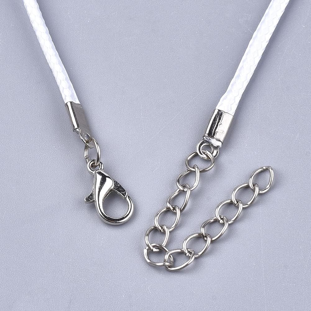 Beadthoven 100pcs 18” Waxed Necklace Cord with Lobster Clasp Bulk 2mm White Necklace Making Cord Rope String for Pendant Necklace DIY Jewelry Making Accessories with Clasp Extended Chain