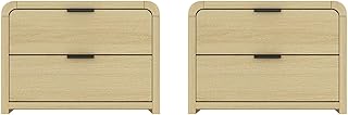Manhattan Comfort Grace Modern Nightstands Set of 2 with 2 Storage Drawers – Wooden Bedside Table with Rounded Corners and Metal Handles for Bedroom or Living Room Furniture, Natural Oak and Black