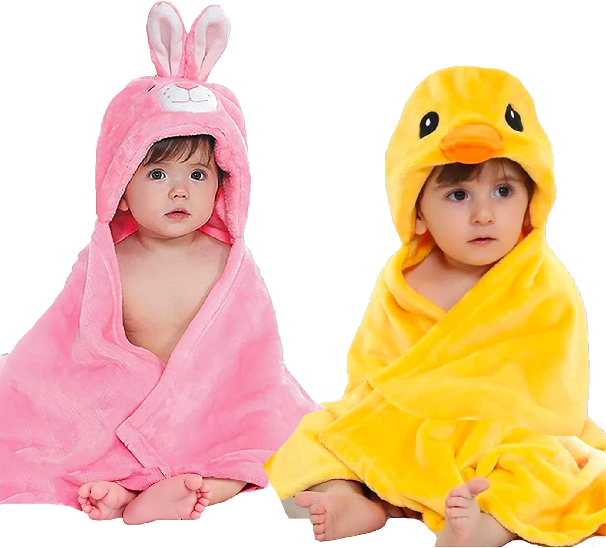 MY NEWBORN by 10 CLUB 3-in-1 Hooded Baby Blanket Wrapper - Set of 2 (Yellowe & Pink) | All Season Soft Wrap for New Born | Soft Skin Friendly Baby Wrapper | Baby Blankets Newborn 0-12 Months | Baby Shower Gift
