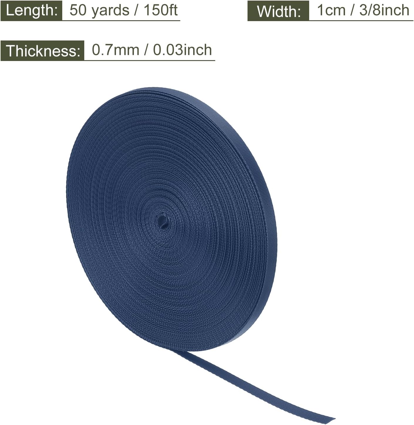 MECCANIXITY Flat Nylon Webbing Strap 3/8 Inch 50 Yards Polypropylene Webbing Dark Blue for Backpack, Luggage-Rack, Outdoor Climbing, DIY Craft
