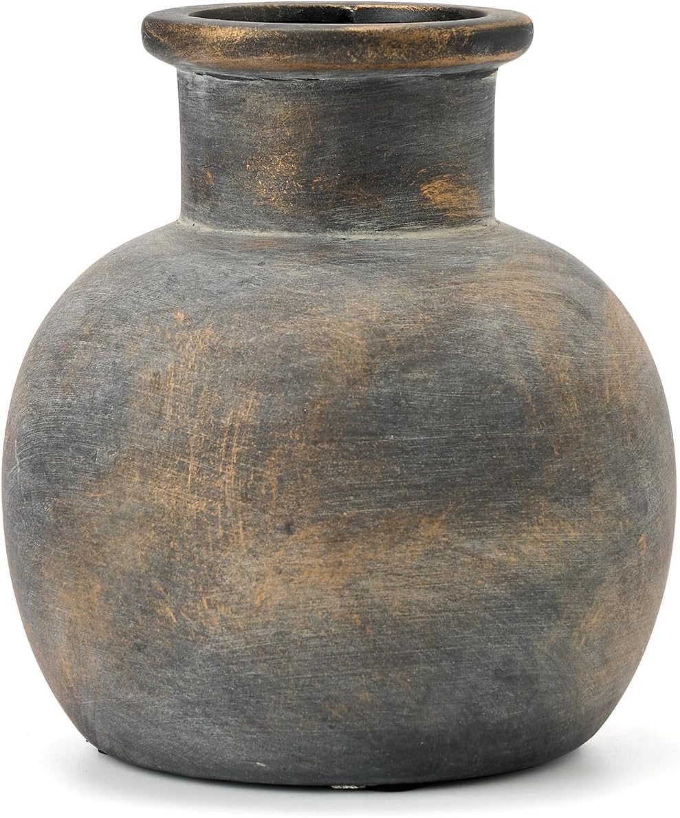 SIDUCAL Ceramic Rustic Farmhouse Vase | 6 Inch Pottery Decorative Flower | Boho | Terracotta Vase for Home Decor Table, Living Room, Bathroom Decoration, Shelf Decor, Mantel, Bronze - Image 7