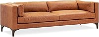 POLY & BARK Argan 93" Leather Sofa: Full-Grain Italian Aniline Leather, Feather-Down Cushions, Solid Wood Frame - Cognac Tan