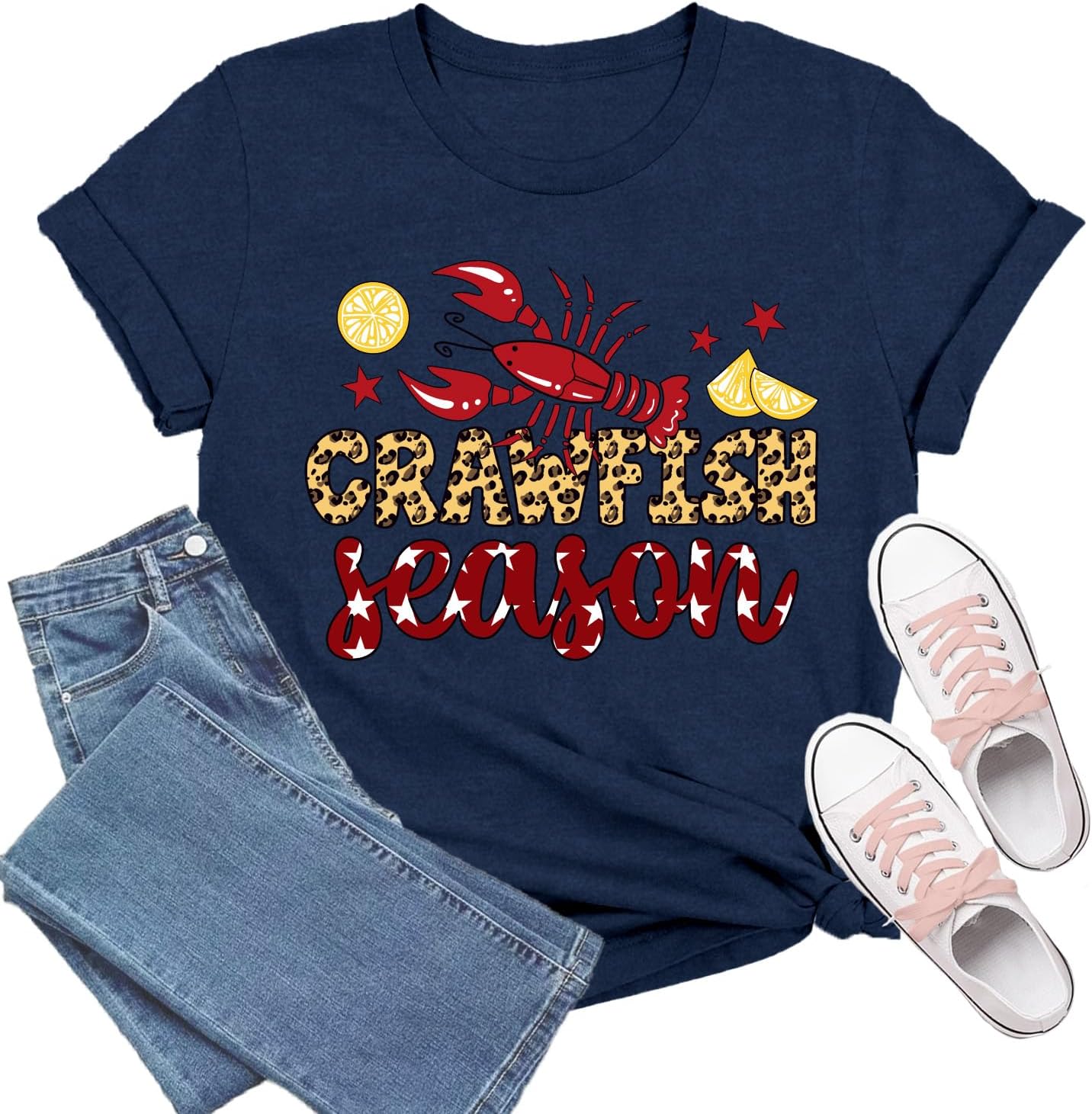 Crawfish Shirts for Women Crawfish Seasoon T-Shirt Seafood Lover Tee Tops