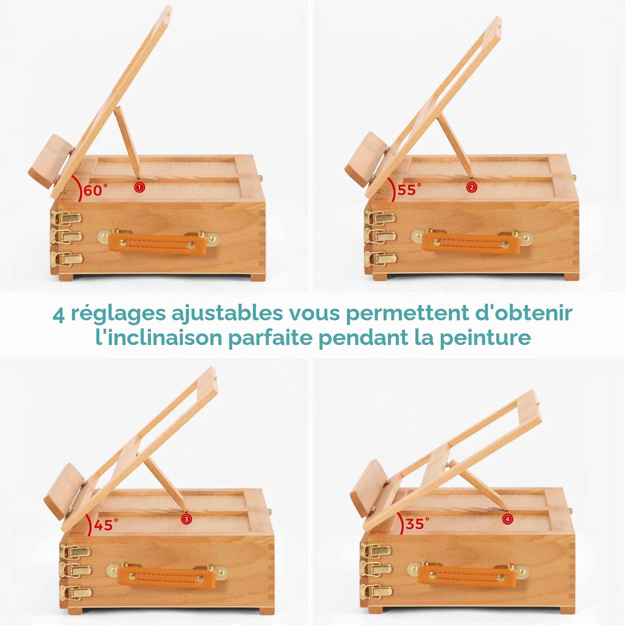 VISWIN Grand Chevalet de Table Réglable À 3 Tiroirs, Boîte de Peinture en Bois de Hêtre de Qualité Supérieure, Chevalet de Bureau d'Artiste Portable Pour Adulte, Artiste