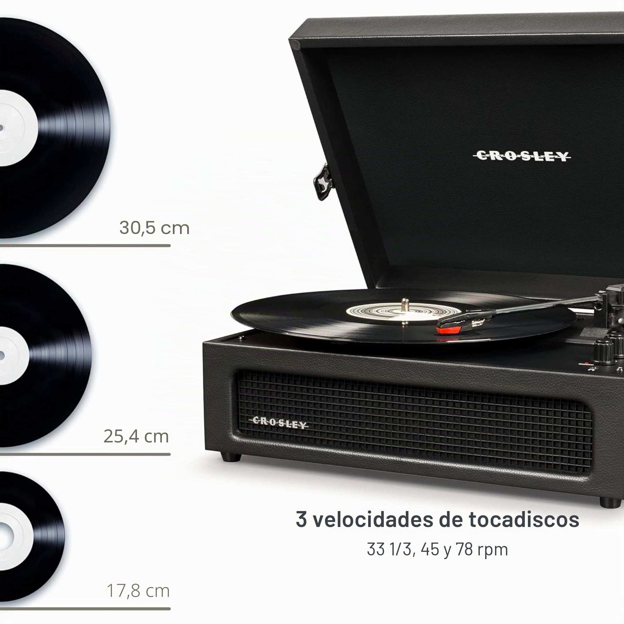 Crosley Voyager Tocadiscos con 2 Altavoces, Bluetooth In & out y AUX - Tocadiscos Retro de 3 velocidades - para vinilos de 7", 10" y 12" - Portátil con Estuche Integrado - Negro
