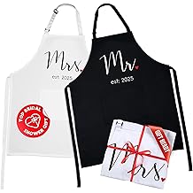 Prazoli Products Mr Mrs Apron Set - Engagement Gifts, Wedding &amp; Bridal Shower Gifts for Couple (Mr. &amp; Mrs. Est: 2025, Standard)