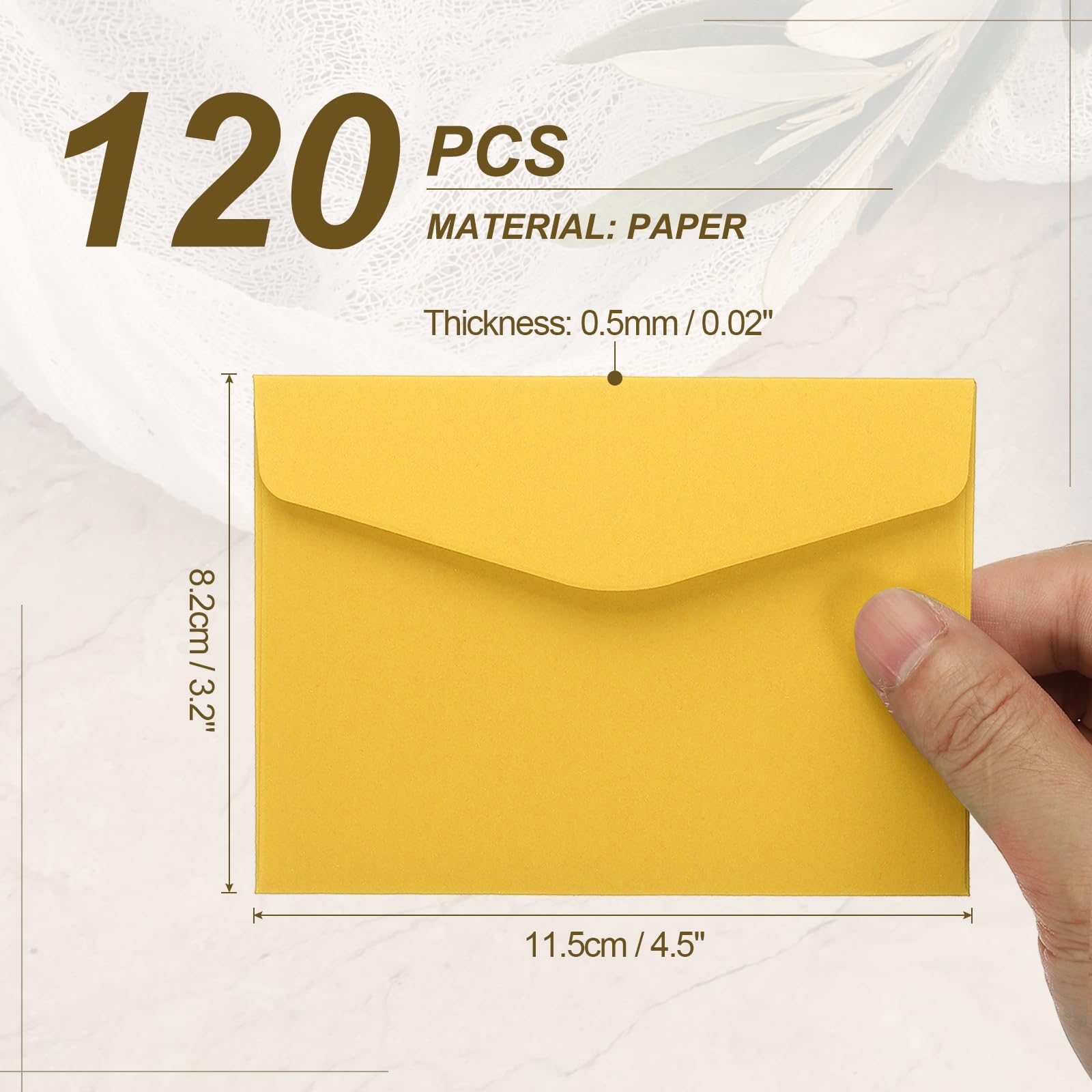 PATIKIL 120Pcs Gift Cards Envelopes, 110GSM Paper Colored Mini Envelopes Small Card Holder for Business Mailing Invitations Greeting Weddings Party, Dark Yellow, 4.5 x 3.2 Inches - Image 2