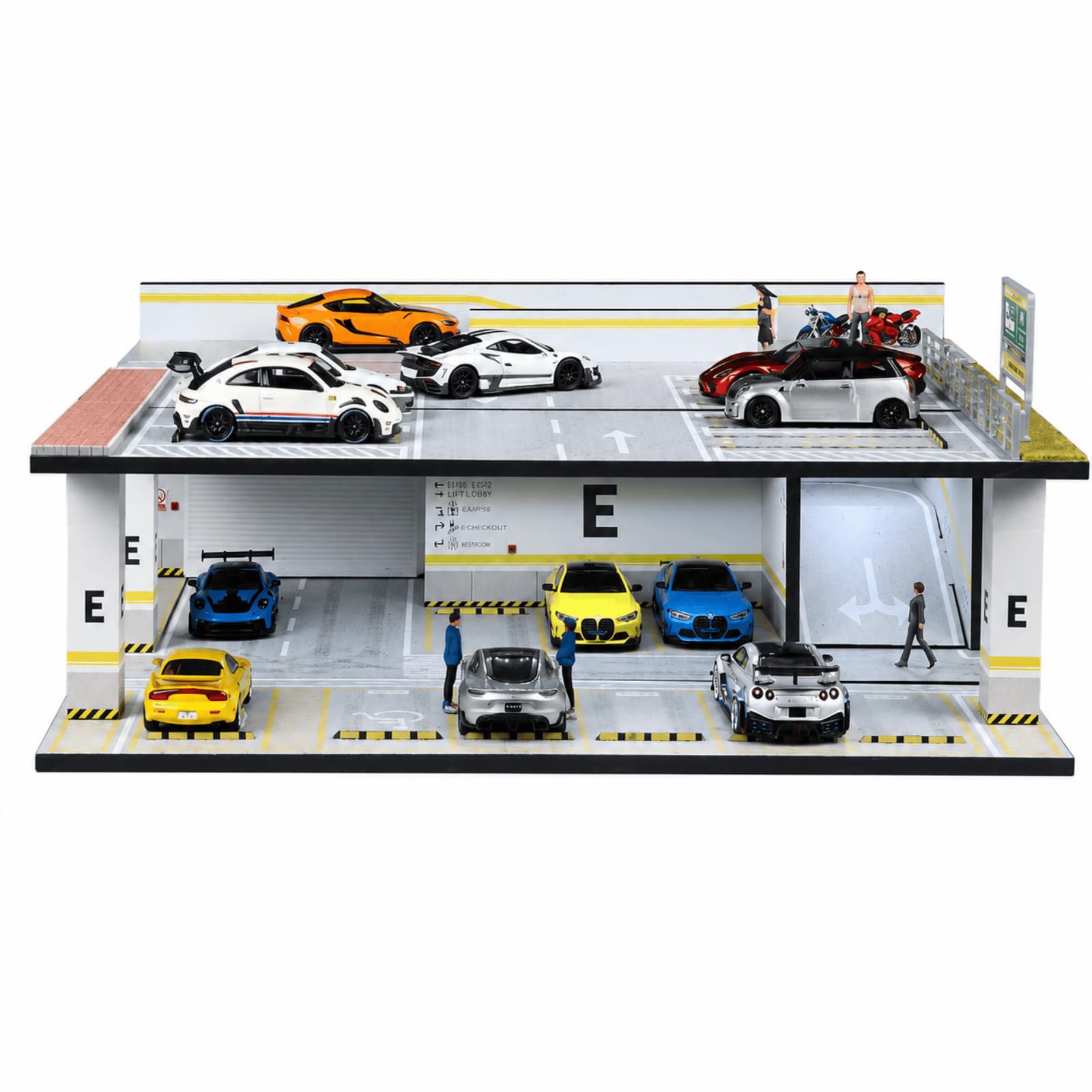 Miroir diorama 1:64 modèle de garage, modèle de scène de voiture moulé sous pression, éclairage LED pour stationnement de ville, modèle de bâtiment (garage 05)