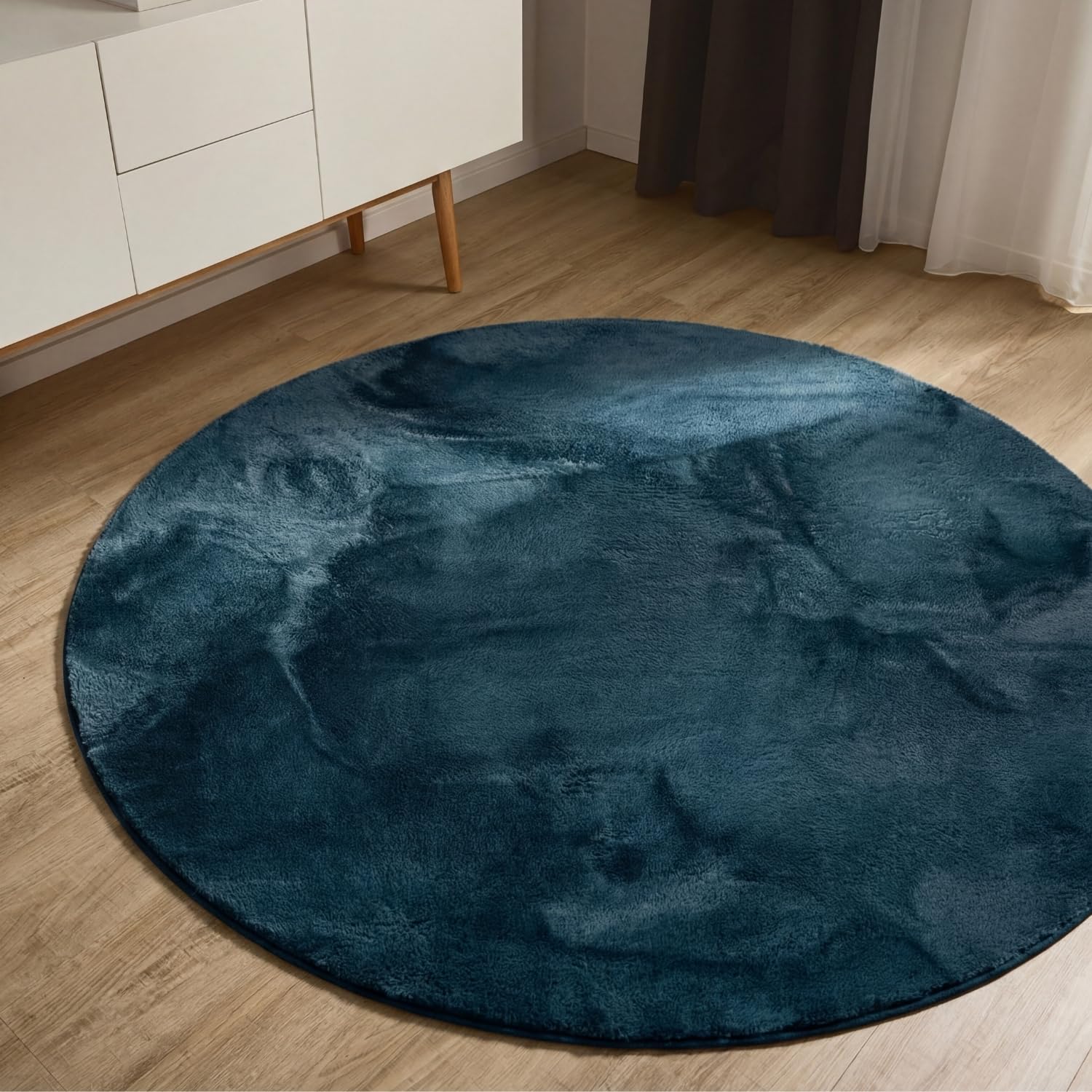 benuta Basic Tappeto salotto Furry - Turchese Rotondo 160 cm - Soffice salotto - Retro antiscivolo - Lavabile - Compatibile con riscaldamento pavimento